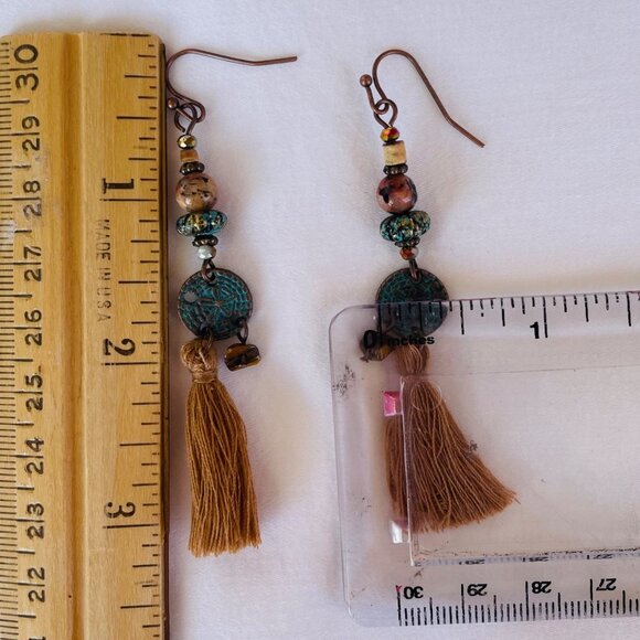 Boho Dangle Tassel Earrings Handmade with Beads and Tassel Thread for Women - Picture 4 of 4
